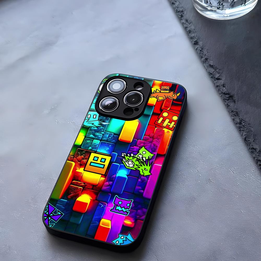 Чехол для телефона Geometry Dash Закаленное стекло Для IPhone 17 13 14 16 12 15 11 Pro Max Plus Mini X XR SE2020 Coque