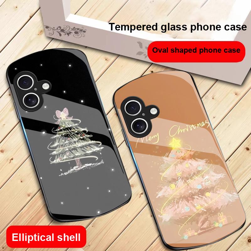 Украшенная рождественская елка для iPhone 17 16 15 14 13 Plus 12 mini 11 Pro Max XR Xs Max X 7 8 6S 22 20 Эллиптический стеклянный чехол для телефона