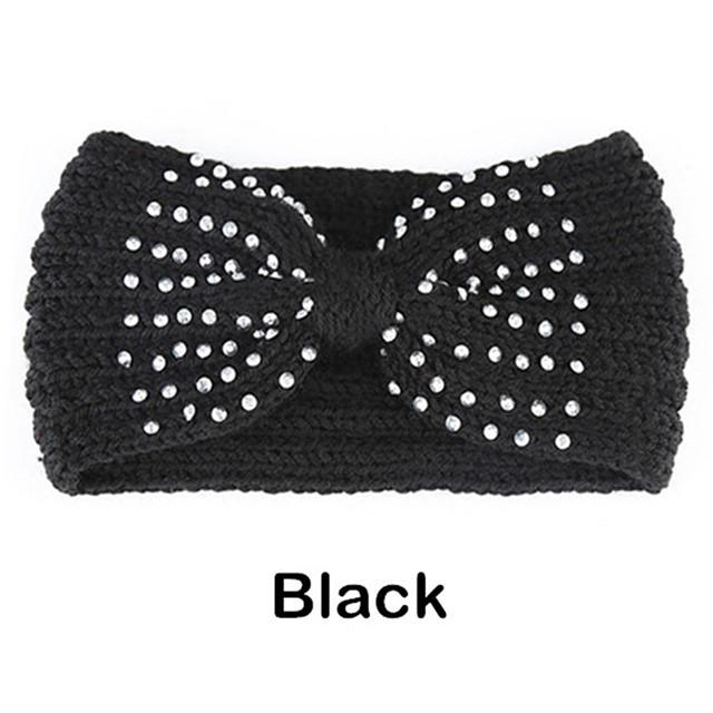 Зимние вязаные повязки на голову для женщин. Теплая повязка на голову крючком со стразами. Шерстяные теплые повязки для волос. Широкий головной убор в виде тюрбана. Модные аксессуары для волос.