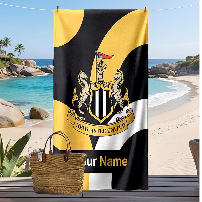 Newcastle United FC Personalized Printed Beach Towel Soccer Logo Support Custom Name Text Absorbent Towel For Sport Travel Special Gift