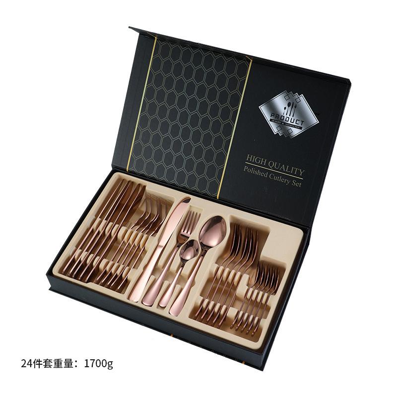 Stainless Steel Tableware Knives, Forks and Spoons 24-piece Set Western Tableware Steak Knife Gift Box Set