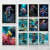 Ocean Life Морская черепаха Осьминог Плакат Холст Плакат Реальные фотографии морской жизни Декор для стен Эстетические принты Акварели Декор с осьминогом