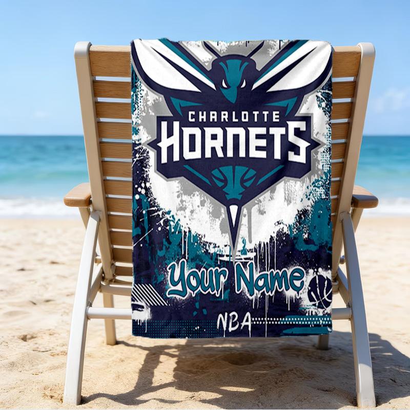 Custom Name Beach Towel Charlotte-Hornets Logo Beach Towel, Soft Microfiber, Gift for Her/Him, Birthday, for Pool, Beach, Travel, Fan gifts