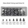 83Pcs Bullet Fishing Sinker Worm Weight Lead Sinker Kit Saltwater Fishing Tackle