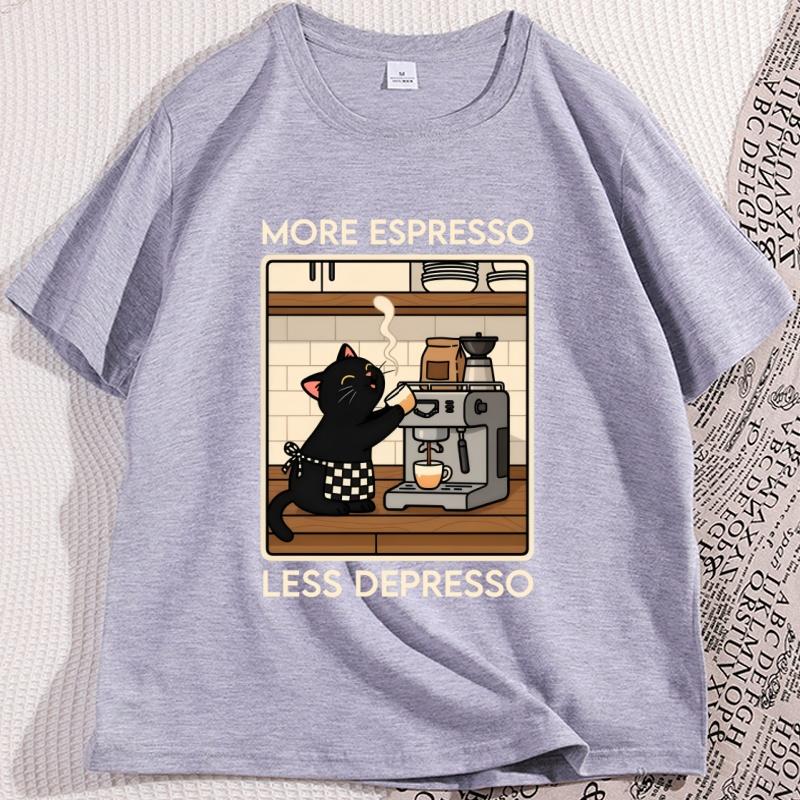 Vintage Cat Coffee Tshirt Funny Graphic Tee Unisex Women Causal Shortsleeve Unisex T Shirts Soft Breathable Cotton Clothes Tops