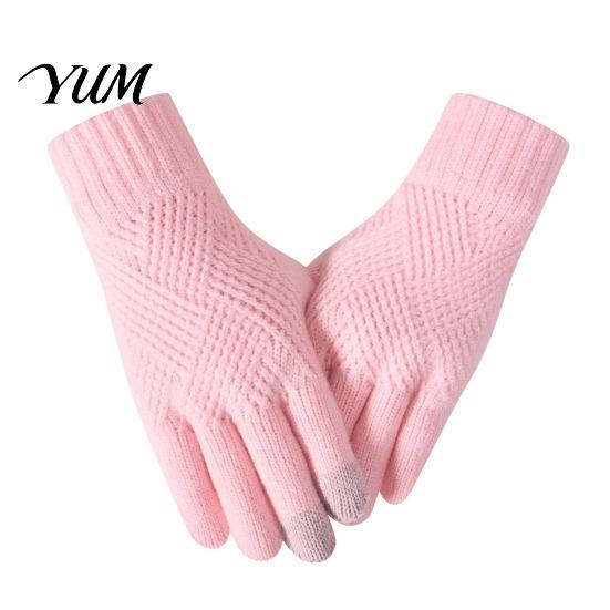 Conductive Fingertip Gloves for Smartphone Knitted Touchscreen Men Women, Winter Warm Thermal Gloves, Thickened Versatile Women Plush Lining