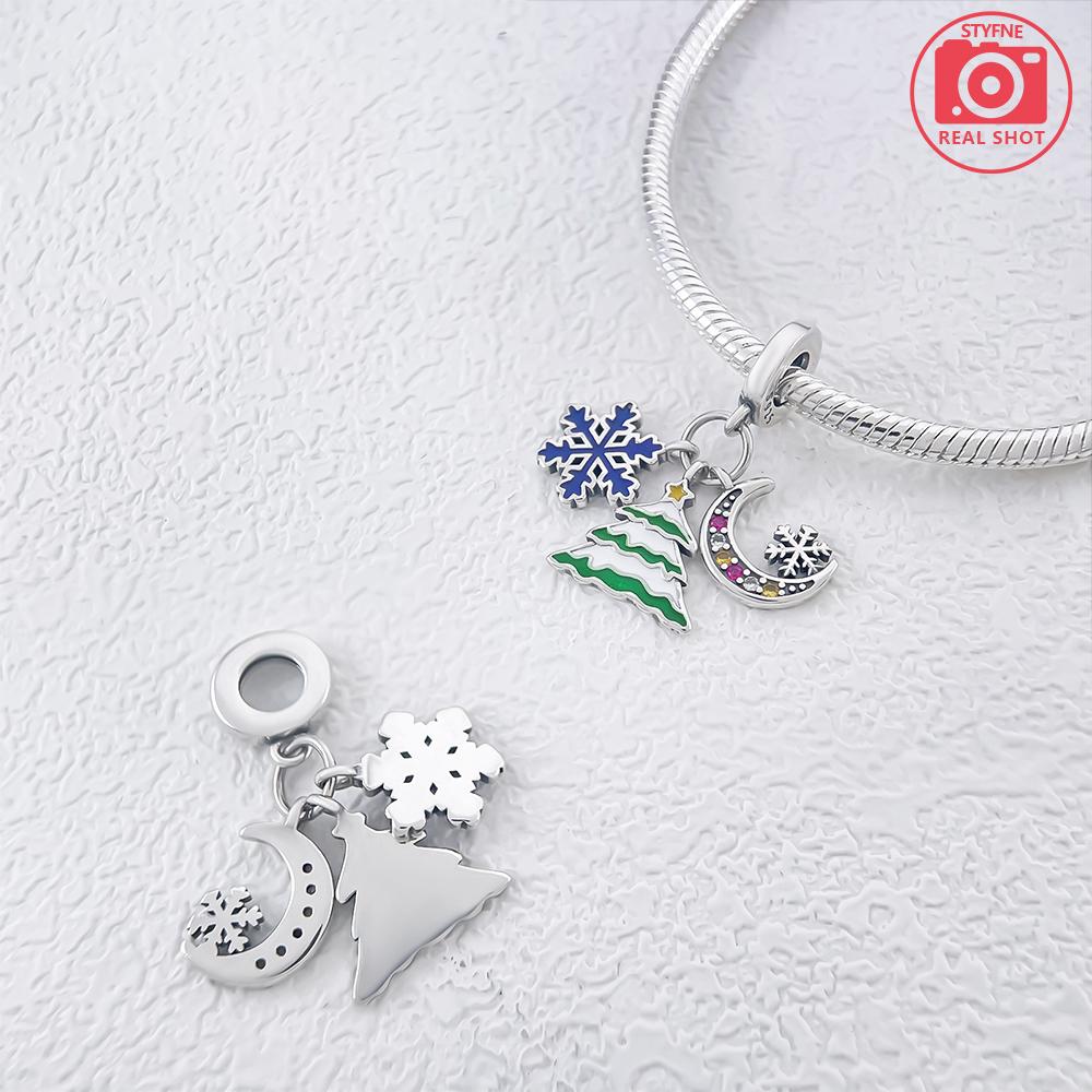 Медь Рождественский Снеговик Дом Елка Колокольчики Шармы Бусины Подвеска Для Оригинального Браслета Женская Девичья Ювелирные Изделия