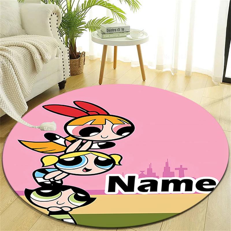 Personalized The Powerpuff Girls Round Chair Office Rug - Perfect for Mat, Office Chair & More - Ideal Gift for Birthdays and Holidays