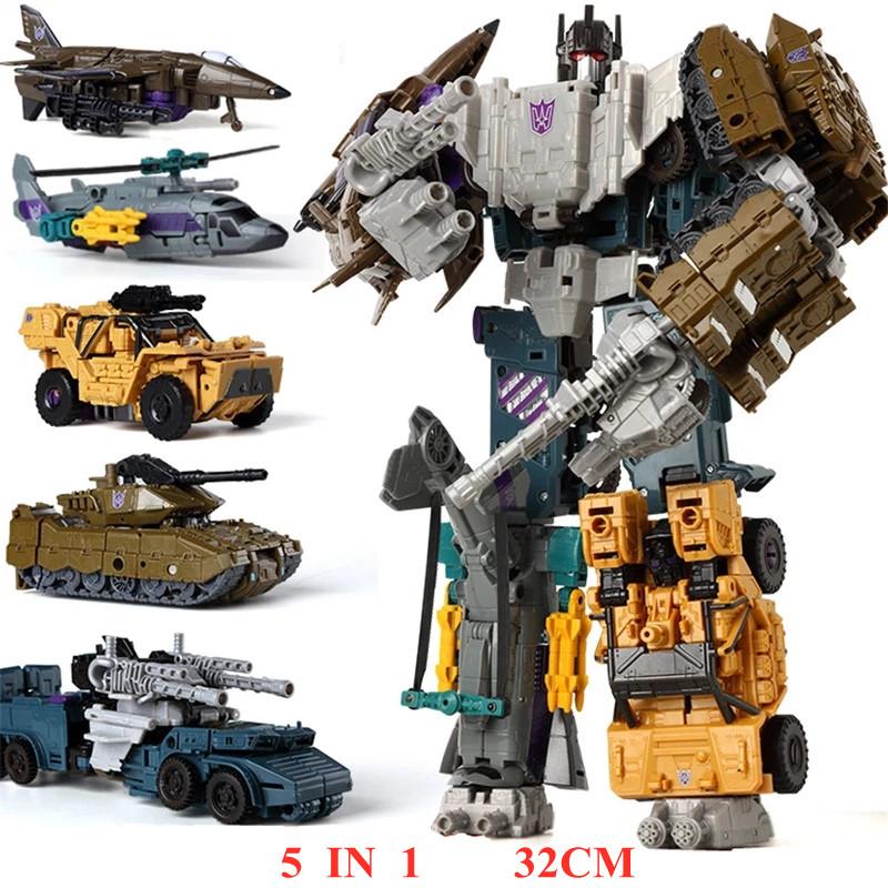 New 5 IN 1 BPF G1 Cool 33CM Devastator Transformation Toys Anime Action Figure Robot Dinosaur Model Boy Kids Gift