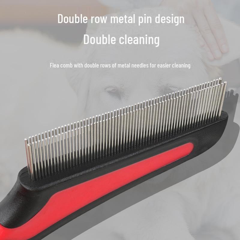 Double Row Pet Comb for Dogs & Cats - Flea & Lice Removal, Detangling & Cleaning