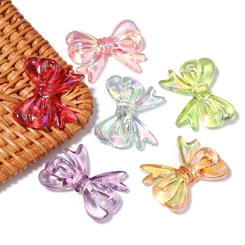 10Pcs/Lot 29×23mm Acrylic Beads Transparent Mixed Color Bow Shaped Loose Beads Diy Phone Chain Headrope Jewelry Accessories