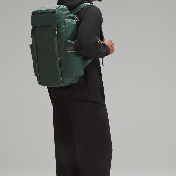 Lululemon 25L Wunderlust Multi-Functional Pocket Buckle Drawstring Closure Nylon Backpack Unisex Backpacks Deep-Jungle-Green LU9AS8S-DKFR