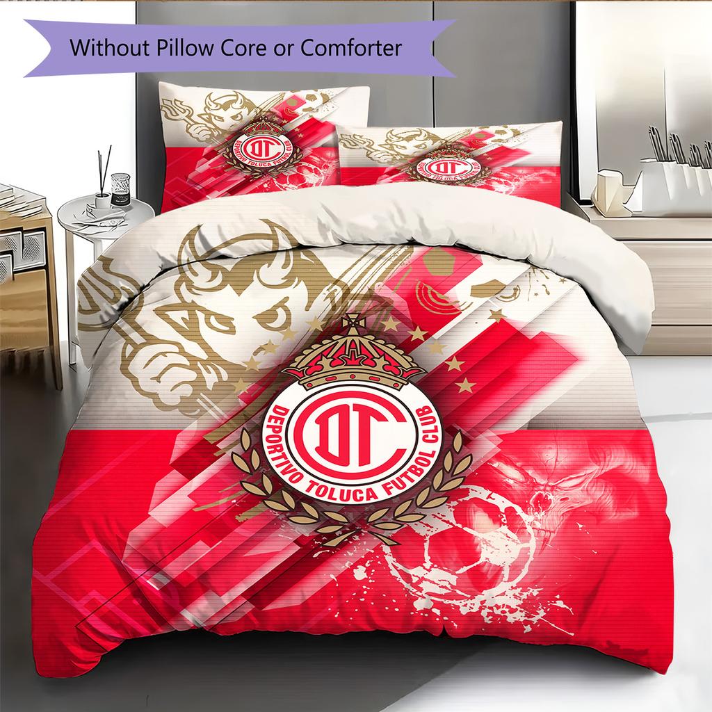 Club Deportivo Toluca Football Club Pattern Bedding Quilt Set Home Decoration Gift (1 * duvet cover + 2 * pillowcase without core)