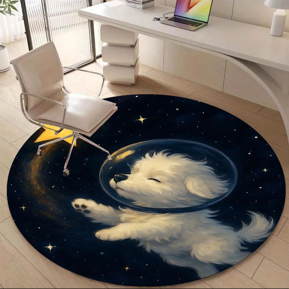 1pc Space Pup Office Round Area Rug, Indoor Mat Suitable ForOffice, Under Office Chairs Bedroom Living Room Home Decor T182