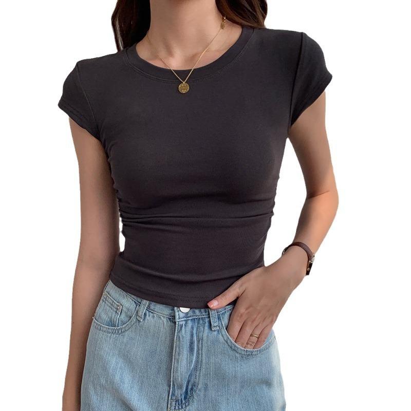 Женская футболка с коротким рукавом весна-лето утягивающий дизайн Sense Niche Card Waist Waist Is Shoulder Одежда