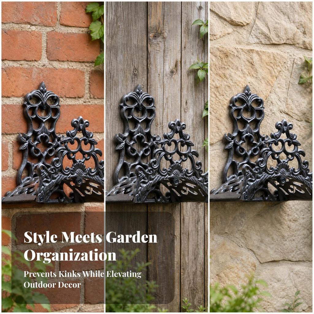 Ornate Cast Iron Hose Hanger Easy to Install for Patio, Courtyard
