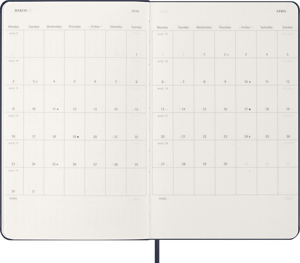 Moleskine 2026 January Daily Large Size W x 21cm Sapphire DHB2012DC3Y26 Planner, Start, 12-Month Diary, (13cm H), Hardcover, Blue,