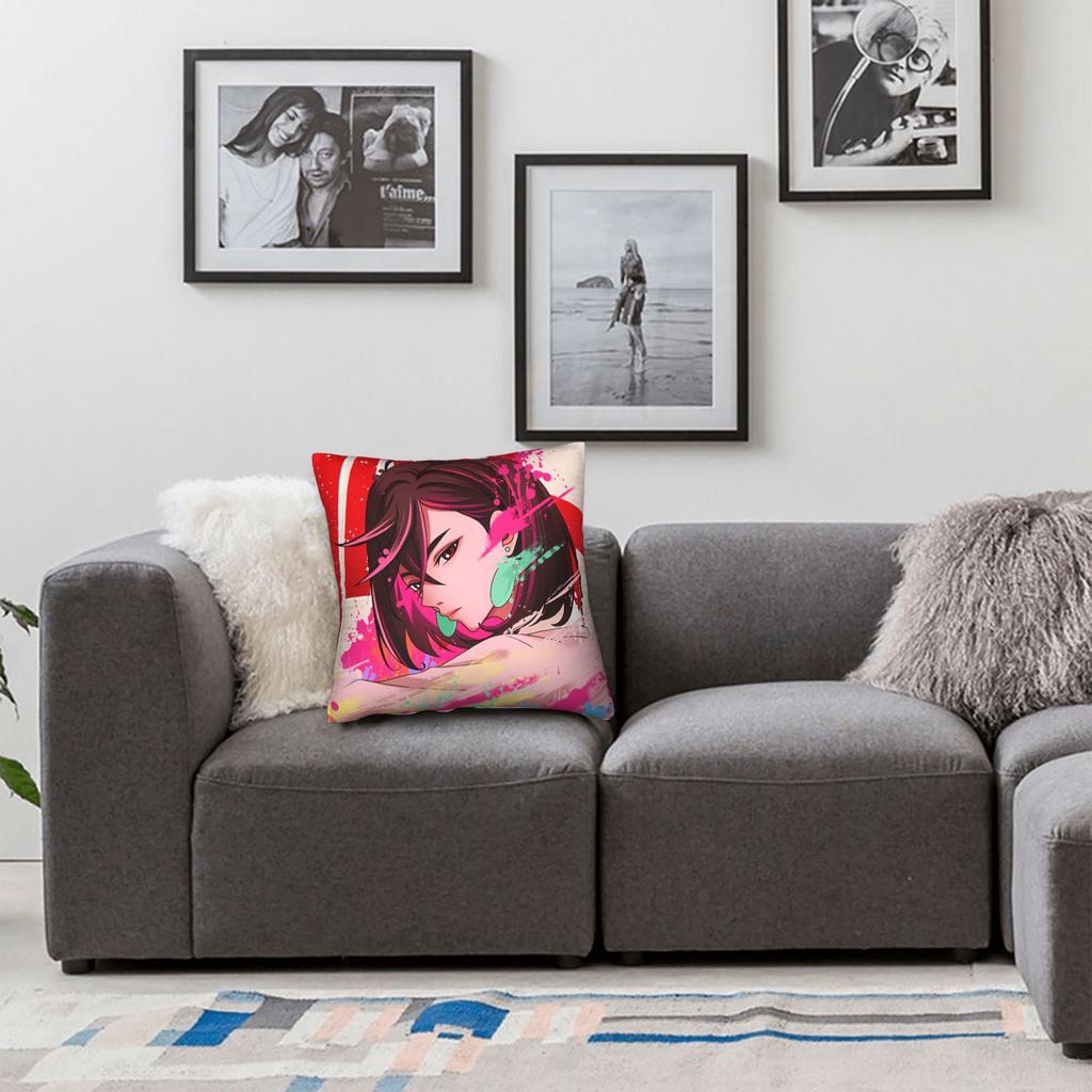 Dandadan Okarun X Momo Pillowcases Vintage Pillow Case For Sofa Couch Bed Living Room Comfy Pillow Cover