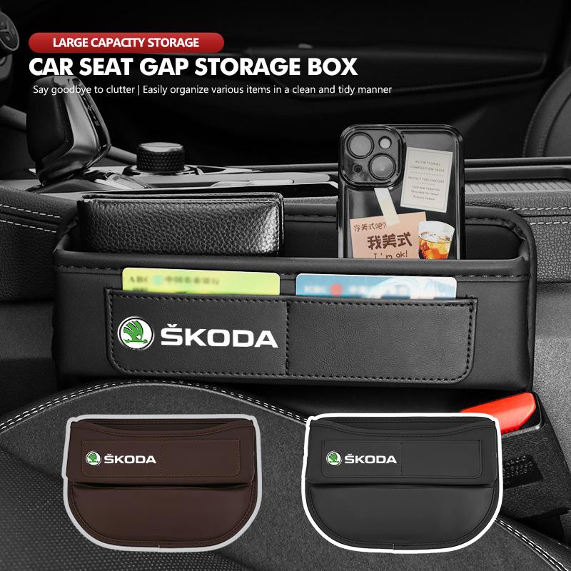 rjhwp8 For Skoda Car Seat Gap Organizing Storage Box Auto Decoration Accessories Fabia Kamiq Superb Scala Enyaq-iV MK3 VisionS Yeti