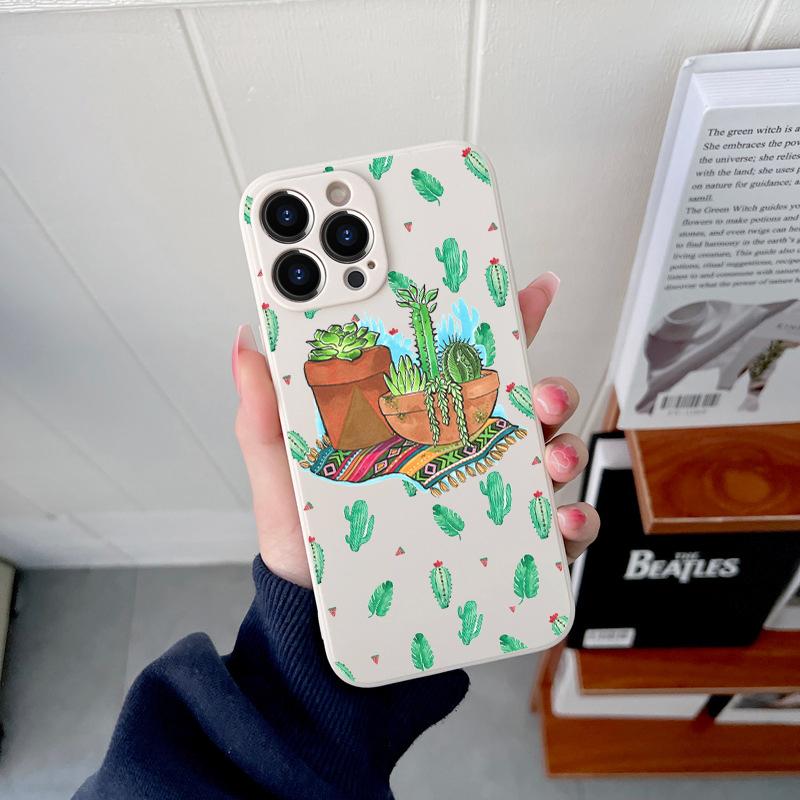 Оригинальный квадратный жидкий силиконовый чехол с милым кактусом для iPhone 14 11 12 13 Pro Max Mini X XS XR 7 8 Plus, противоударный чехол «сделай сам»