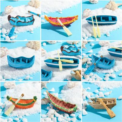 Искусственная маленькая лодка и весло Маленькое украшение Материал для DIY Мох Микро-ландшафт Суккуленты Миниатюры Фигурка Сад