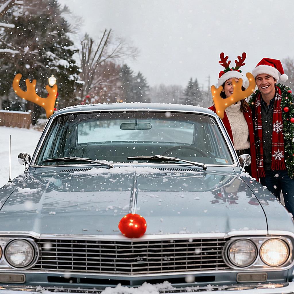 Car Reindeer Antlers Cute Auto Exterior Light Up Antler Set Roofs Tops Reindeer Decoration For Van SUV Shopping Mall Window