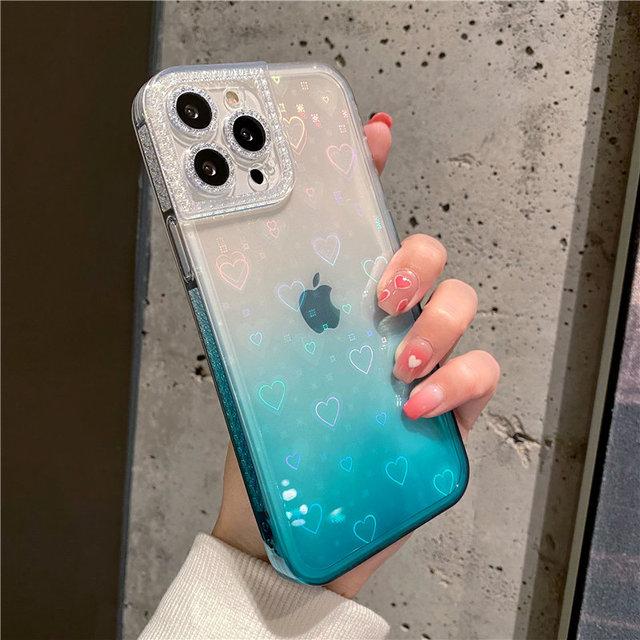 Прозрачный чехол для телефона с градиентным лазером и сердечком для Iphone 11 13 12 Pro Max X Xr Xs Max 7 8 Plus, мягкая прозрачная акриловая задняя крышка