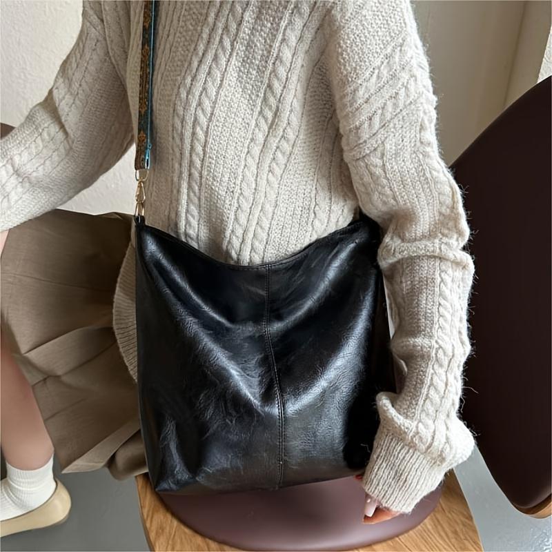 Bohemian Style Women's Shoulder Bag Large Capacity Vintage Wide Strap Casual Crossbody Bag