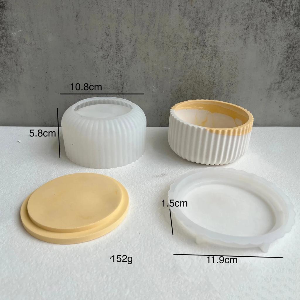 Round Stripe with Cover Bottle Silicone Molds DIY Cement Plaster Storage Jar Pottery Mould Concrete Art Making Supplies Decor