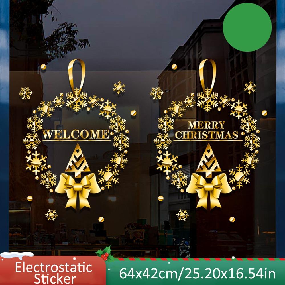 Рождественская елка Рождественская наклейка Самоклеящаяся наклейка на окно Мультяшная рождественская гирлянда Наклейка Дом