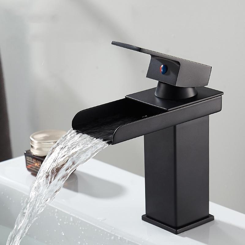 Waterfall Wash Basin Faucet Black Hot and Cold All Copper Bathroom Toilet Wash Basin Bathroom Home