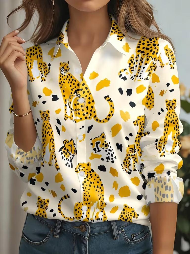 Autumn New Women's Shirts Gradient Stripes Print Blouse Lapel Neck Long Sleeve Office Ladies Tops Shirts Casual Womens Clothes