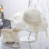 Children's summer sun straw hat sunshade little girl princess lace hat big brim with rope parent-child hat bag