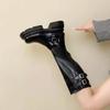 Fashion Autumn New Korean Version Thick Heel Leather Belt Buckle Knee-Length Long Boots for Women, Fashion Slimming Mid-Heel Rider Boots
