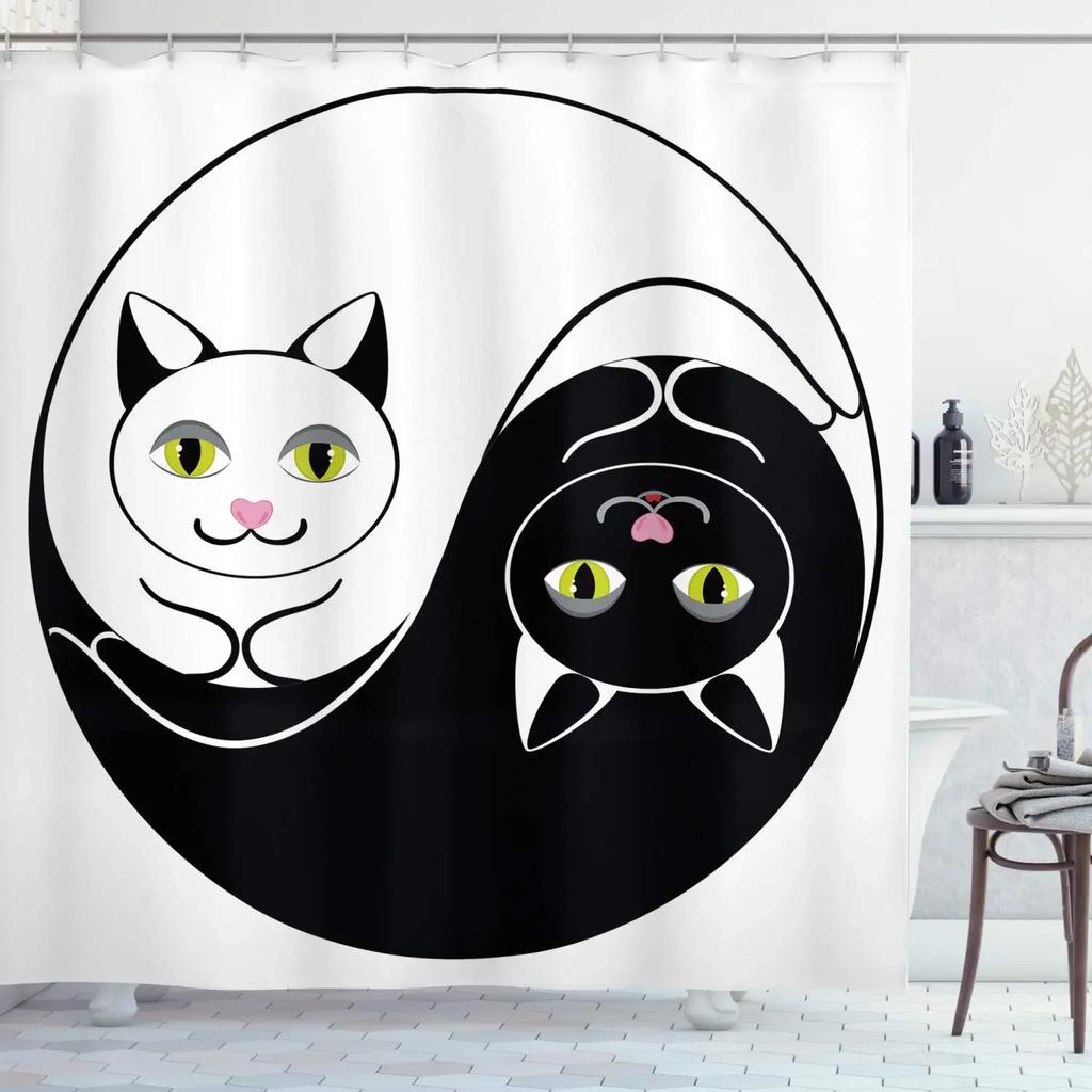Yin Yang Shower Curtain For Bathroom Boho Trippy Gossip Pattern Psychedelic Art Waterproof Bathroom Shower Curtain Set With Hook