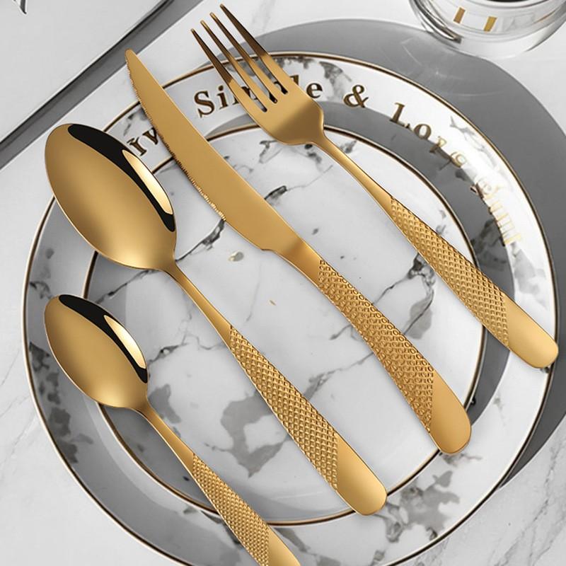 24-Piece Stainless Steel Cutlery Set With Gold-Plated Spoons Forks Knives Dinner Gift Box