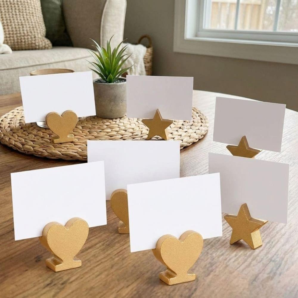 12PCS Gold Table Number Cards Stands Wooden Photo Display Stand Name Card Clips Banquet