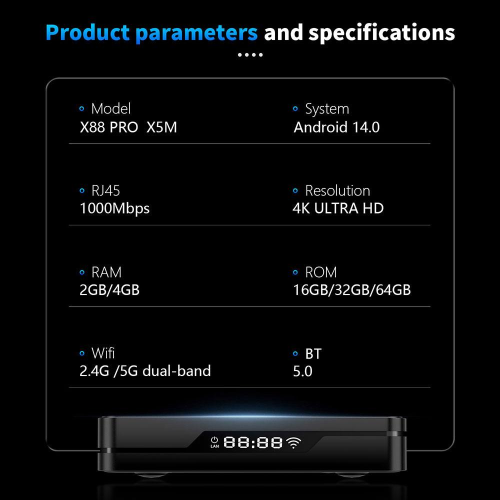 ТВ-бокс X88 Pro X5M Android14 Amlogic S905X5M Поддержка 4K HDR Двойной Wi-Fi BT5.0 Приставка