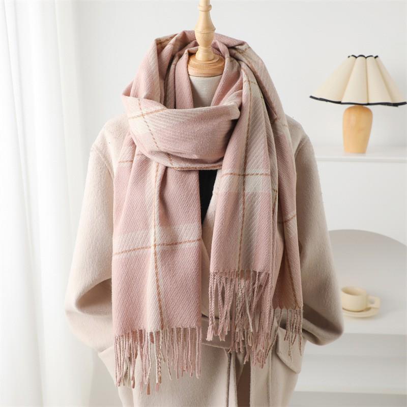 Womens Winter Scarf Shawl Wrap Soft Faux Cashmere Plaid With Tassels 190x65cm Long Warm Accessory Office Party Casual Chic