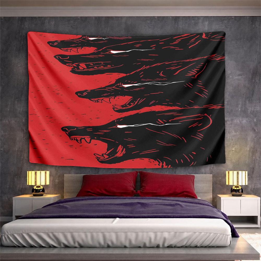 "Fierce Wolves on Red Background" Pattern Wall Hanging Tapestry Decorative Tapestry Home Decor for Bedroom and Living Room