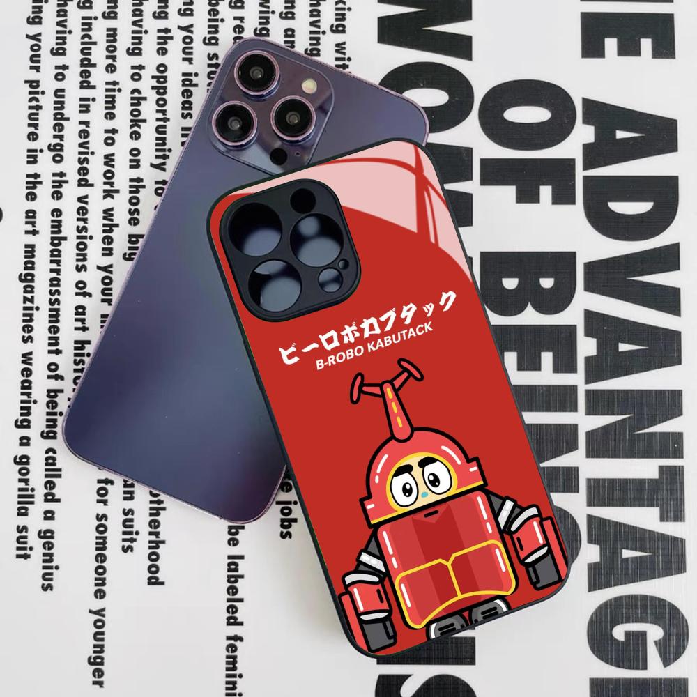 Чехол для телефона-робота B Robo Kabutack для Iphone 17 16 15 14 12 11 13 Pro Max Mini X Air Puls Черная стеклянная крышка