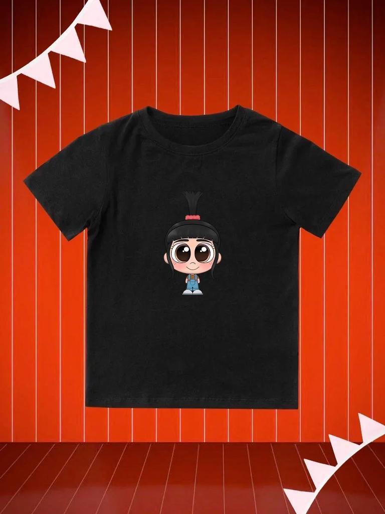 Round Neck Printed Pattern Pullover Short Sleeve Kids Tops Agnes Despicable Me