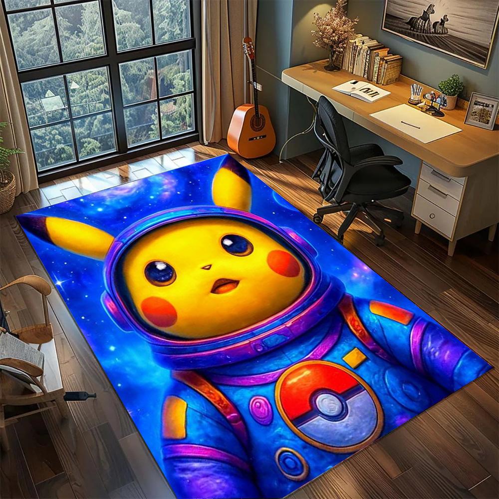 Pikachu Gamer Room Bedroom Carpet Rug, Washable Non Slip Large Area Floor Mat Home Decoration.-TING