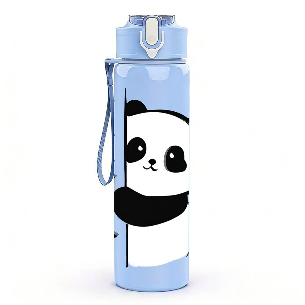1PC Black White Panda With Small Heart Print 750ml Color Plastic Sports Water Bottle Leakproof Flip Straw Lid Suitable for Sports Office Home Use