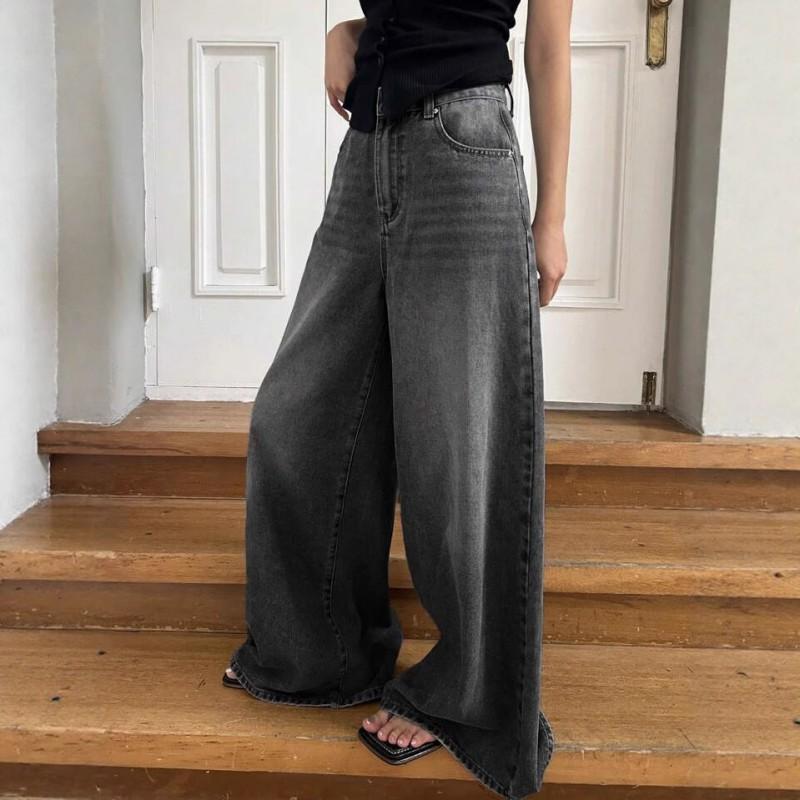 Womens High Waist Straight Cut Wide Leg Jeans Loose Fit Casual Denim Pants 2025 Street Style