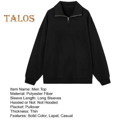 Мужская толстовка с лацканами, повседневный свитер с длинным рукавом и воротником-молнией, свободный крой, однотонный топ для уличной спортивной повседневной носки