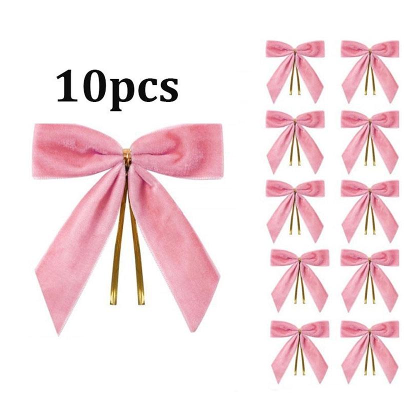 10PCS Christmas Tree Pendant Rustic Small Velvet Holiday Christmas Bows Ribbon Ornament Diy Craft Wrapping Decorations