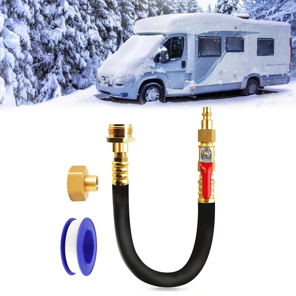 Water Blowout Adapter Winterize Blowout Adapter Hose with Shut Off Valve Quick Connect Sprinkler Winterization Kits