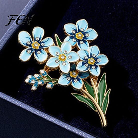 Elegant Suit Accessory Forget Me Not Flower Brooch, Alloy Blue Floral Lapel Pin, Memorial Enamel Gold Metal Pin Brooch for Coat, Dress, Hats,