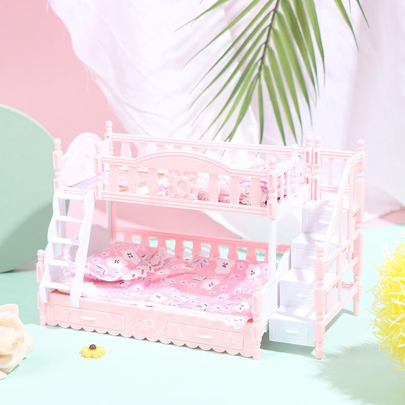 Creative Doll Double Bed Sheet Pillow Bunk Bed Toy Play House Accessories